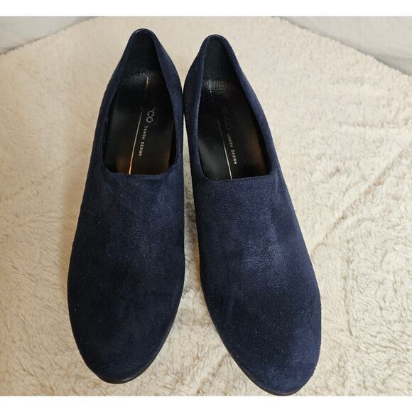 Ecco Danish Design Navy Suede Sz40 heels Pump Slipon shoes. Career. Work. Office - Picture 15 of 15